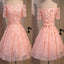 Short A-line Junior Cute Off Shoulder Full Lace Appliques Beads Sweetheart Lace Up Back Homecoming Dress,BD0125