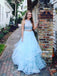 Fashion Two Pieces Blue Lace Round Neck Sleeveless Ruffles A-line For Teens Prom Gown Dresses. DB1031