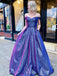 Vintage Off-shoulder A-line Satin Formal Prom Dresses.DB0068