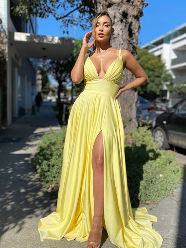 Sexy V-neck Long A-line Side Slit For Teens Prom Gown Dresses. DB1042 DaintyBridal Sexy V-neck Long A-line Side Slit For Teens Prom Gown Dresses. DB1042 DaintyBridal