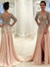 Gorgeous Beaded V-neck V-back Long Sleeve Split Prom Dresses. DB1047