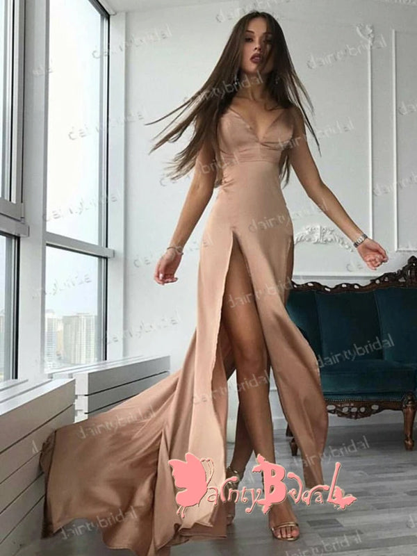 Newest Cheap Sexy High Side Split V-neck Spaghetti Strap Nude Long Pro DaintyBridal Newest Cheap Sexy High Side Split V-neck Spaghetti Strap Nude Long Pro DaintyBridal