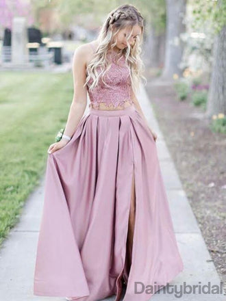 Affordable Spaghetti Strap Side Slit Two Piece Long Prom Dresses Evening Dresses.DB10284