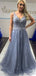 Charming V-neck Appliques A-line Evening Long Prom Dresses, PD0203
