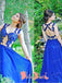 Charming Royal Blue Lace Sexy Open Back Sleeveless V-neck  Long  A-line Prom Gown Dresses. DB1037