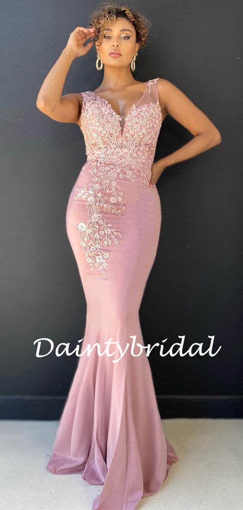 Mermaid V-neck Spaghetti Strap Long Prom Dresses Evening Dresses.DB10816