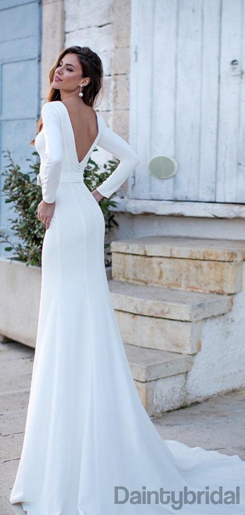 Mermaid Scoop Neck Long Sleeve Long Prom Dresses With Train.DB10202