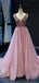 Charming V-neck Tulle A-line Long Prom Dresses.DB10170