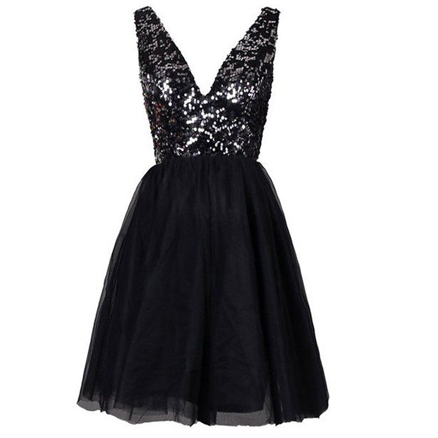Sexy Clairvoyant Outfit Sparkly Sequined  Open Back Deep V-neck  Evening Cocktail Homecoming Dress,BD0051