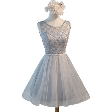 Elegant Diamond Beads  Lace Organza Sleeveless Scoop Neckline Lace Up Back For Teen Lovely Homecoming Dress,BD0127