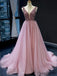 Charming V-neck Tulle A-line Long Prom Dresses.DB10170