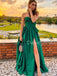 Charming Sweetheart Side Slit Satin A-line Long Prom Dresses Evening Dresses.DB10560