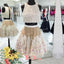 Two Pieces Gorgeous Handmade Flowers Jewel Neck Sleeveless Unique Junior Homecoming Dresses,BD0143