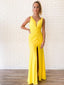 Charming V-neck Floor-length Slit Long Prom Dresses Evening Dresses.DB10598