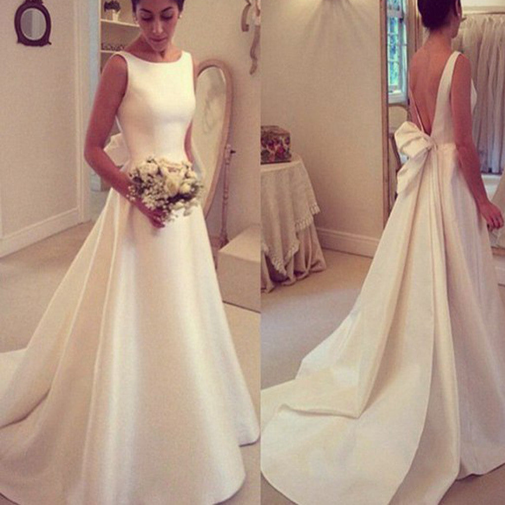 Sleeveless A-line Wedding Dress With Open Back And Bow