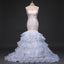 Sweetheart Strapless White lace Appliques Sexy Mermaid Chiffon Ruffles Tiered Skirts  Wedding Party Dresses, WD0026