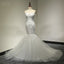 Sweetheart Strapless Lace Appliques Sexy Mermaid Lace Up Back Tulle Chapel Trailing Wedding Party Dresses, WD0028