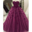 Burgundy Appliques Sweetheart Strapless Floor-Length Unique Charming Ball Gown Wedding Dresses, WD0205