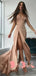 Newest Cheap  Sexy High Side Split V-neck Spaghetti Strap Nude Long Prom Gown Dresses. DB1043