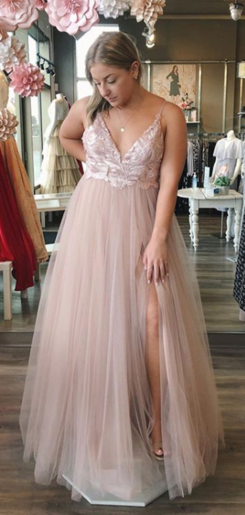 Sexy V-neck Lace Sleeveless Party Dress, Long Prom Gown Dresses. DB1035