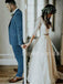 Simple V-neck Lace Chiffon 3/4Sleeves Long Two-piece Wedding Dresses.DB10472