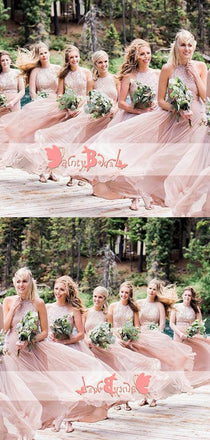 New Arrival Popular Pink Sequin Chiffon Halter A-line Elegant Wedding Party Bridesmaid Dresses,DB097