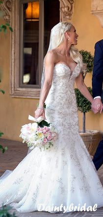 Vintage Gorgeous Beading Appliques Strapless Charming Mermaid Long Wedding Dress,DB094