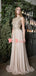 Elegant Gold Beaded Appliques Chiffon Sleeveless Jewel Neck A-line Long Prom Gown Dresses. DB1059
