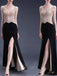 Elegant V-neck Sleeveless Split Side Beading Long Prom Dresses,PD0086