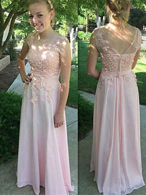 Lovely Lace Light Pink Scoop Neck Evening Party Prom Dresses,PD0065