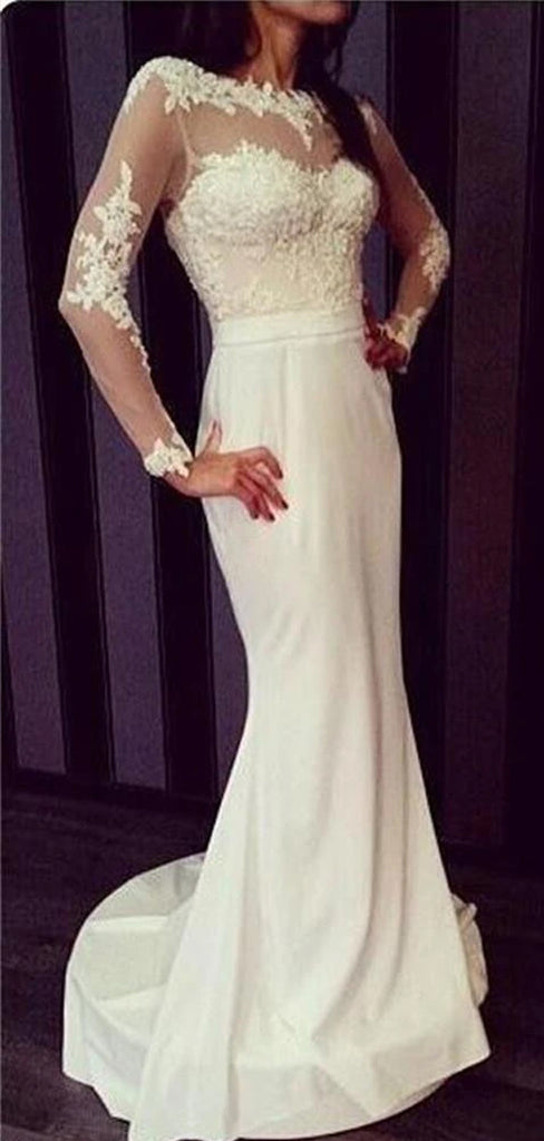 New Arrival Ivory Lace Long Sleeve Sexy Mermaid Charming Open Back Party Gown Prom Dress,PD0118