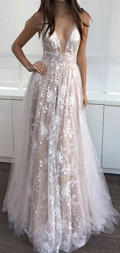 Sexy Deep V-Neck With Appliques Vintage Sleeveless Backless Beautiful Long Evening Prom Dress. PD1012