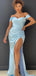 Simple Off-shoulder Side Slit Mermaid Evening Party Prom Dresses. DB1023