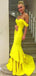Simple Long Yellow Ruffles Mermaid Off Shoulder Sweetheart Evening Party Gown  Prom Dresses,PD0162