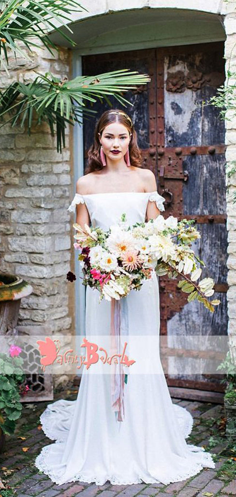 Simple Off White Off Shoulder Boho Wedding Dresses,DB0139
