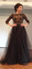 Elegant Half Sleeve Black Lace Top Tulle Skirt Sexy Backless Ball Gown Evening Party Prom Dress, PD0015