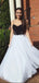 Long Spaghetti Simple Black Lace Top White Tulle Skirt High School Elegant Evening Party Prom Dress,PD0068
