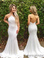 Simple Open Back With Train Double FDY Fabric  White mermaid backless long prom dress, white evening dress.DB10021