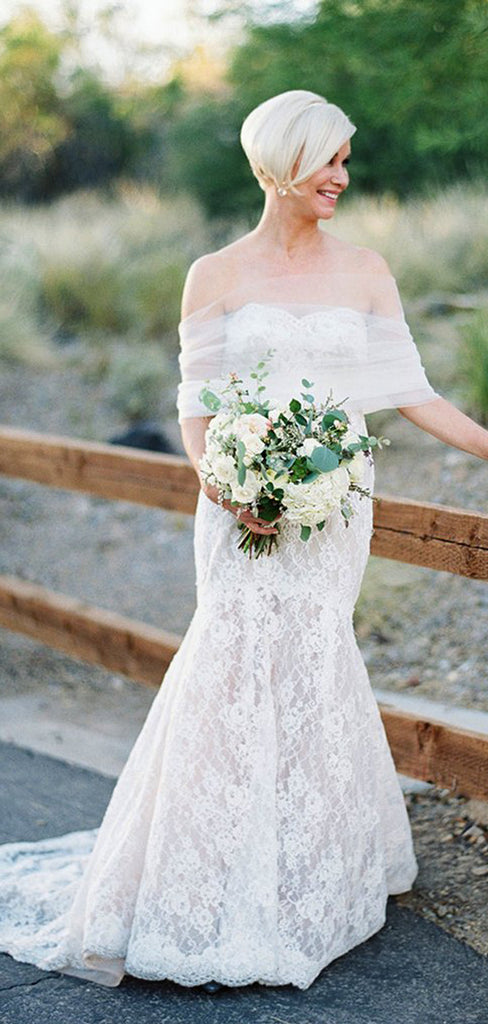 Stunning Ivory Lace Sweetheart Strapless Mermaid Wedding Dresses,DB0149