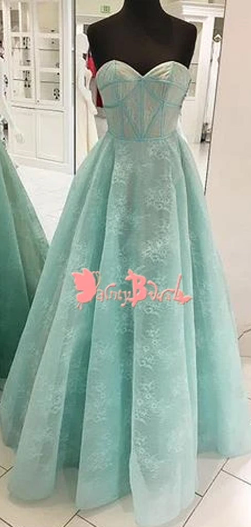 Fashion Tiffany Blue Lace Sweetheart Strapless Ball Gown Elegant Long  Prom Gown Dresses. DB1057