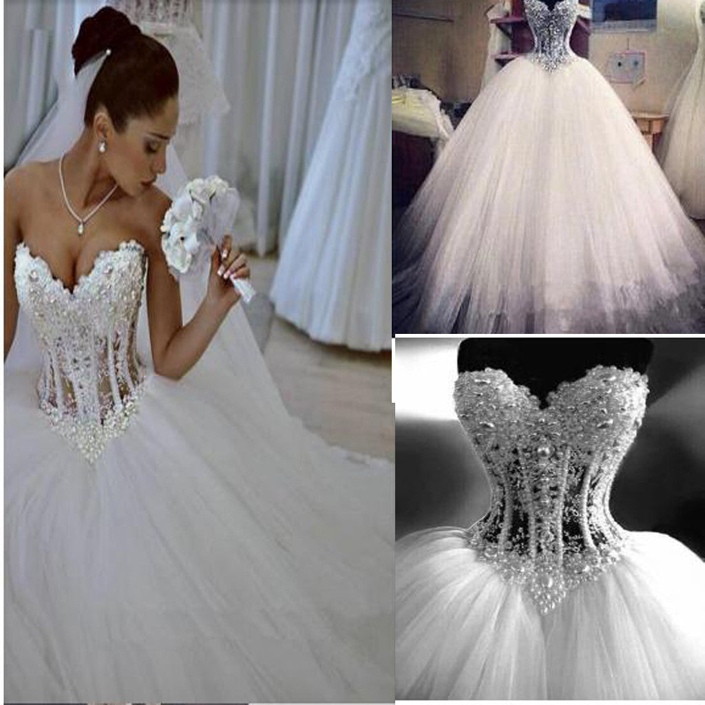 Sparkly Crystal Ball Gown Corset Wedding Dress with Beading