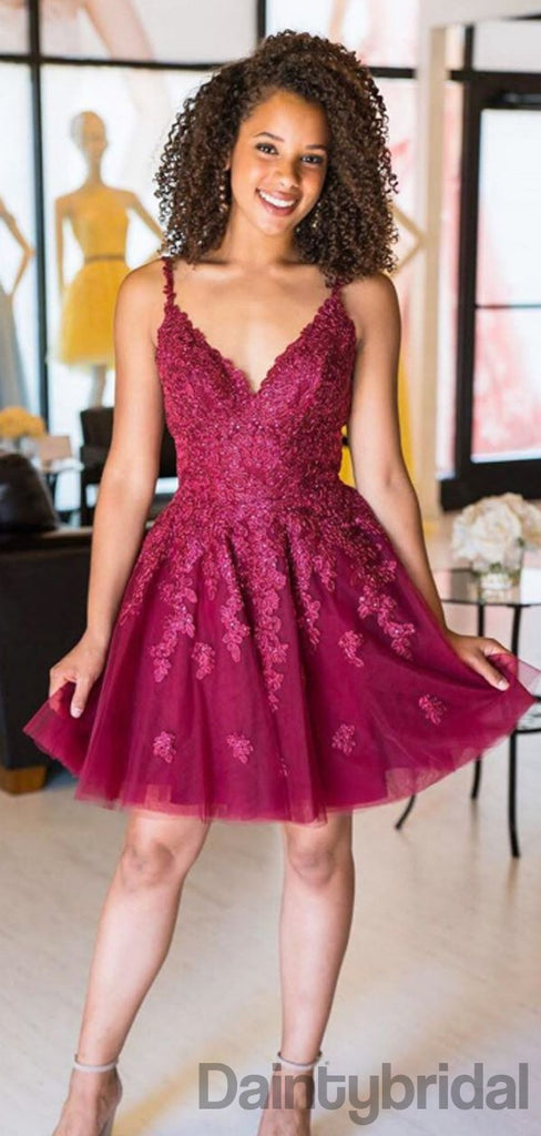 A-Line V-neck Tulle Homecoming Dresses,Formal Homecoming Dresses.BD10296