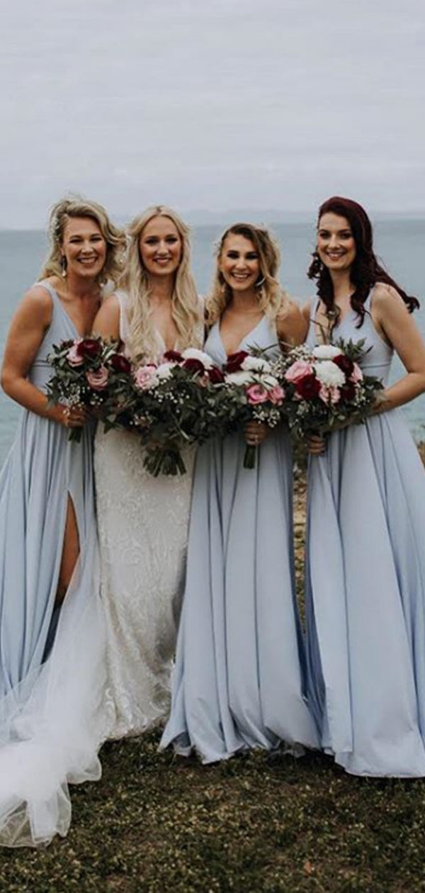 V-neck A-line Side Slit Floor Length Long Bridesmaid Dresses.DB10242 – DaintyBridal
