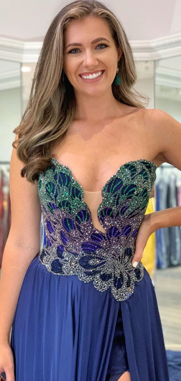 Sexy Sweetheart Side Slit Prom Dresses Evening Dresses With Long Train DaintyBridal Sexy Sweetheart Side Slit Prom Dresses Evening Dresses With Long Train DaintyBridal