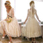 Vintage V-Neck Long Sleeve Full Lace Bow Knot Princess Tea Length Wedding Party Dresses, WD0031