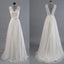 Best Sale Vintage V-Back Lace Top Deep V-back Simple Design Sweep Trailing Wedding Party Dresses, WD0036