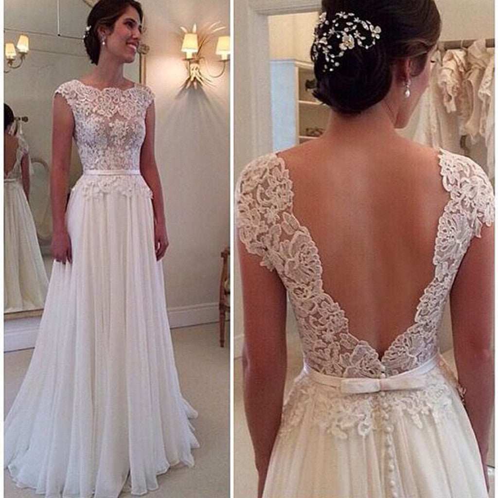 New Vintage Clairvoyant Outfit Lace Appliques Backless Elegant Simple Floor Length  A-line Wedding Dresses. WD0261