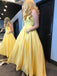 Elegant Yellow Satin High Low Sleeveless Simple Ball Gown Long Prom Dresses,PD0052
