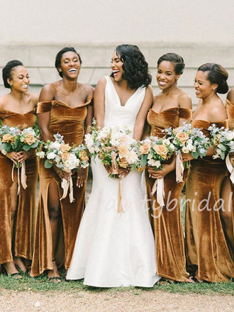 Sexy Off-shoulder Side Slit Mermaid Floor Length Bridesmaid Dresses.DB10463