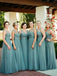 Charming V-neck Sleeveless Floor-length Tulle Long Bridesmaid Dresses.DB10749
